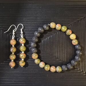 Handmade Elegant Unakite Beaded Bracelet and Earring Set